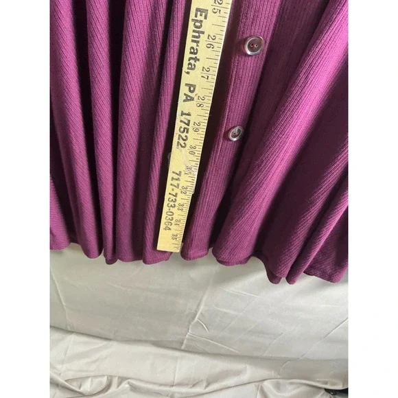 Forever21 Knit Dress 1X Wine Purple Ribbed Long Sleeve Button Down Fit Flare - Picture 4 of 7